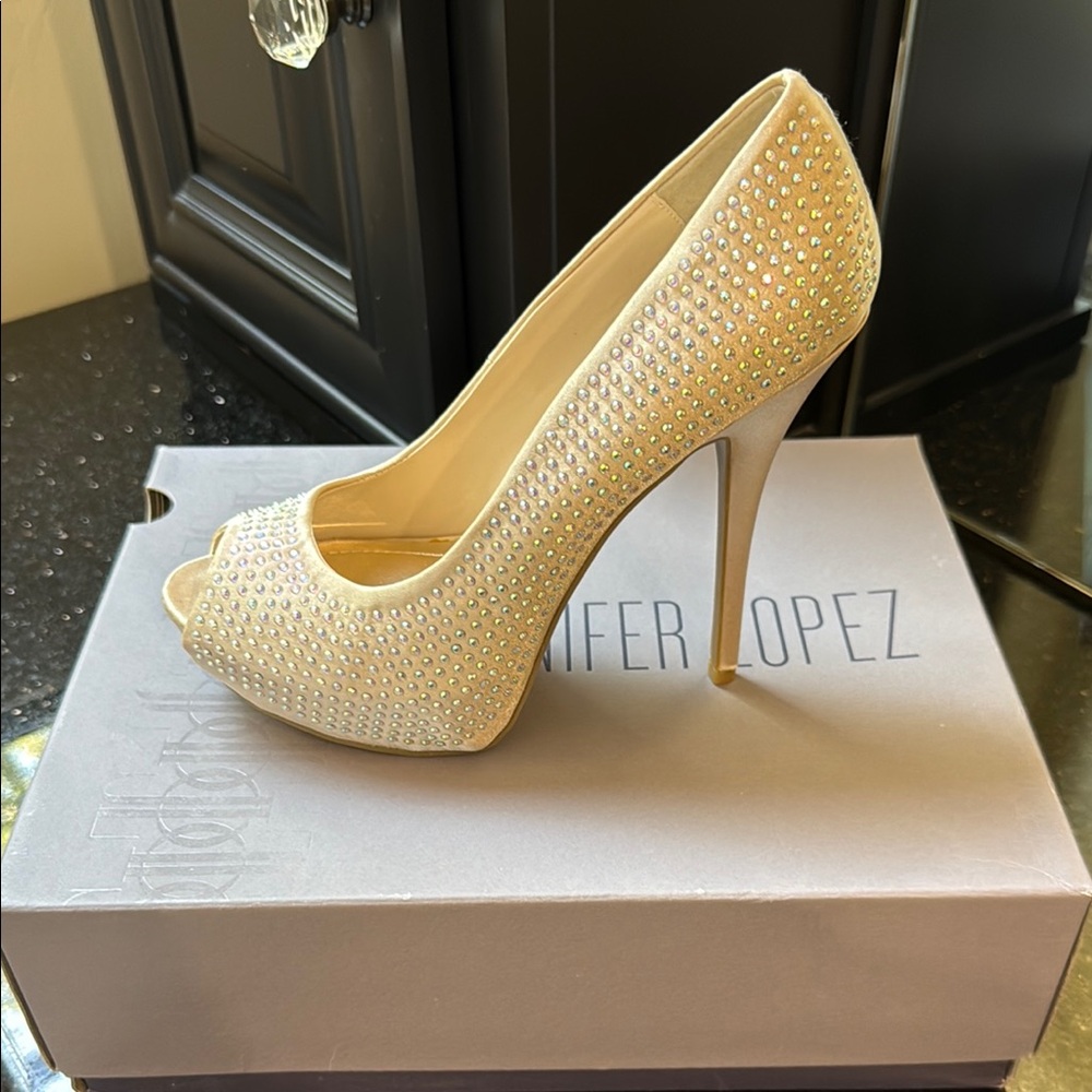 Jennifer Lopez Sparkling Cream Heels